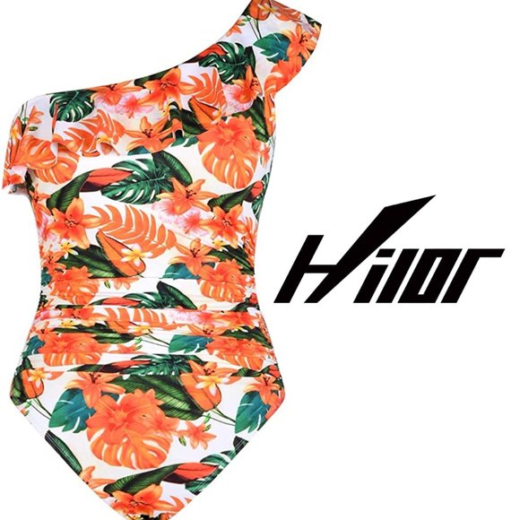 HILOR One Shoulder Asymmetric Ruffle Swimsuit NEW WITH TAGS! - Picture 5 of 16